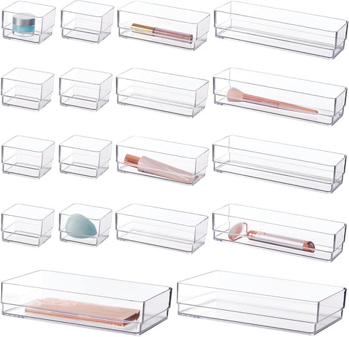 STORi SimpleSort 18-Piece Stackable Clear Drawer Organizer Set, Multi-size Trays for Makeup Vanity and Office Desk