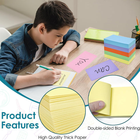 Beieverluck 2000 3x5 Inch 10 PCS Blank Index Cards Colored Flash Cards Study Cards Flashcards Note Cards for Learning