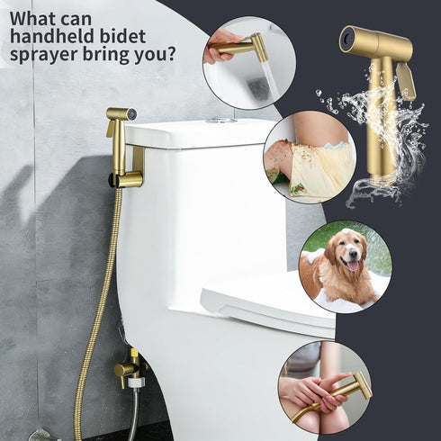 Brushed Gold Bidet Sprayer Head Only, Stainless Steel Brass Hand Bidet Sprayer with Adjustable Water Pressure Control