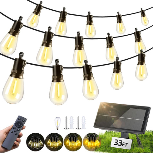 FUANXIEI Solar Lights Outdoor Patio Lights: S14 10M 33FT Solar Powered Remote Control