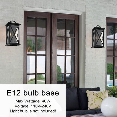 2 Packs 2-Light MELUCEE Outdoor Wall Lantern Exterior Light Fixtures Wall Mount in Black Finish Waterproof Wall Sconce