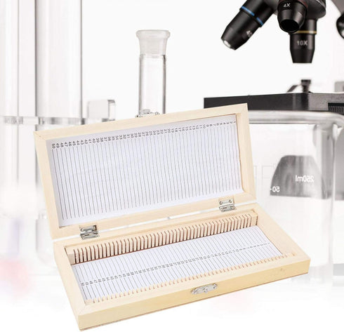 Heayzoki Wooden Microscope Slides Box, 50 Places Slide Storage Box with Numbered Slots for Biology Slides