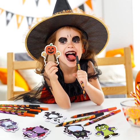 Halloween Sticky Note Ballpoint Pens, 24 Pads Pumpkin Ghost Cat Weird Spooky Fun Notepad for Kids Gift Halloween Party