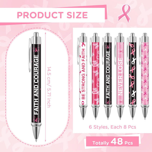 Yeaqee 48 Pcs Christmas Pens Christmas Retractable Ballpoint Pens Santa Claus Snowman Printing Pens 1.0 mm Black Gel Ink Pens for Kids Xmas Winter Holiday Party Favors Supplies(Pink Ribbon) by Yeaqee
