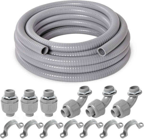 Yariwiz Flexible Electrical Conduit Kit (3/4" Dia * 25 Feet) with 3 PCS Coupling, 3 PCS Elbow, 7 PCS Strap, Liquid