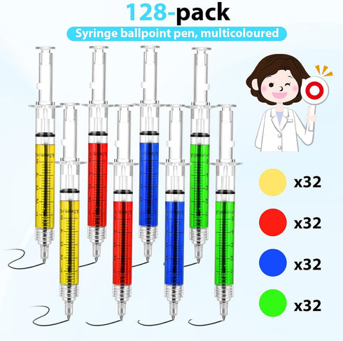 hidyuuoo 128 4 Set Pcs Syringe Gel Pens Bulk Nurses Colors Ball Point Pen with Retractable Black Ink for Medical Theme