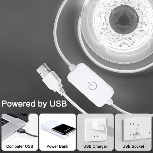 3.28ft Dimmable Closet, COB LED Strip Light, TV LED Backlight, USB Flexible, Cuttable, with Tape Strip Lights Great