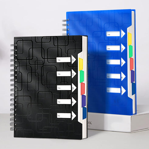 CAGIE 2 Pack Spiral Notebook for Work, 5 Subject Notebook with Dividers Tabs, A5 Spiral Bound Journal for School Office