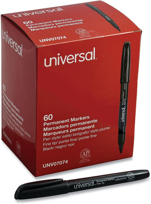 Universal UNV07074 Fine Bullet Tip Pen-Style Permanent Marker, Black, 60/Pack