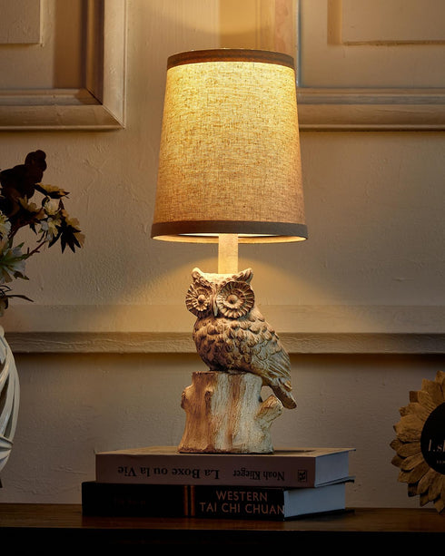14.25" G-SAFAVA Small Table Lamp for Living Room Farmhouse Bedside Resin Single Lamp with White Owl Lamp Shape