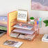 Desk Organizers and Accessories, 4-Tier Paper Tray Organizer with Drawer and 2 Pen Holders for Office Supplies