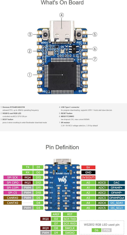 XYGStudy RA4M1-Zero 32-Bit MCU-RA4M1, 48MHz (RA4M1-Zero) Mini Development Board Based on Operating Frequency, Built