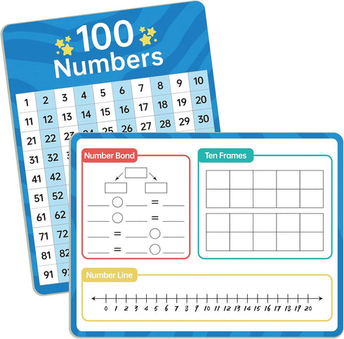 Dry Erase Number Line Whiteboard 9" x 12" 1-100 Double-Sided Math Practicing Chart for Kids, Classroom Supplies