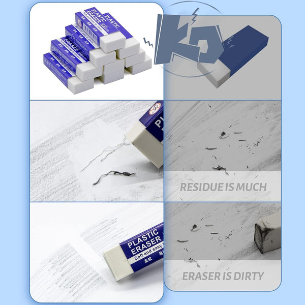 EULANT 10 Pieces Pencil Erasers, White 2B Rubbers for Schools Office Kids Adults, Soft Art Erasers for Writing Drawing