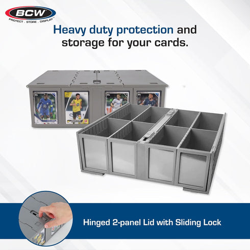 BCW Collectible Card Bin - Single Gray | Storage Box for Trading Cards | Holds 3200 Cards | Includes 4 Partitions