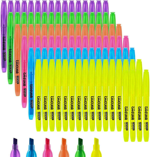 SMELHA Highlighters, 100 Pack, Fashionable Bright Assorted Colors, Chisel Tip, Quick Dry Highlighters for Offices,