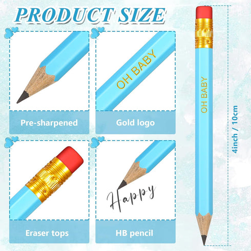 Crtiin 50 Pieces Baby Shower Pencils for Games, Mini Pencils with Erasers, 4 Inch Presharpened for Wedding School