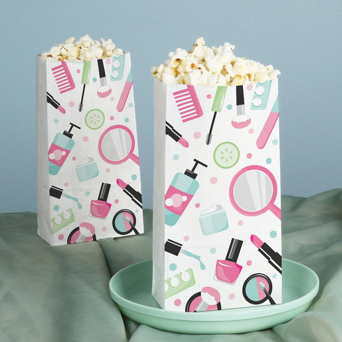 25 Count Big Dot of Happiness Spa Day Popcorn Bags, Girls Makeup Birthday Party Favor Snack Treats, Free-Standing