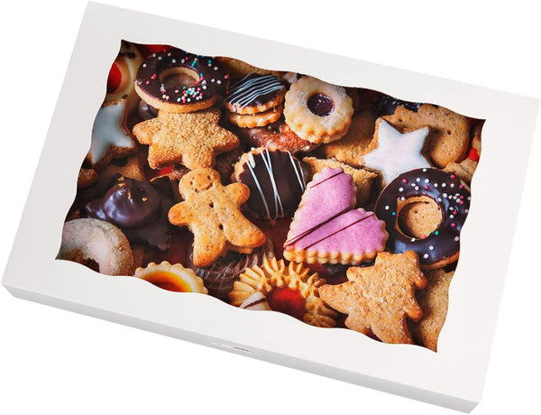 15-PACK Pastry Bakery Box, 16x11x2.75inch, White Auto-Pop Up Boxes for 12 Donuts, Muffins, Cookies with PVC Window