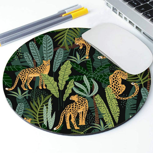 Leopard Round Mousepad, Tropical Leaves Office Decor for Women and Men, Desk Accessories