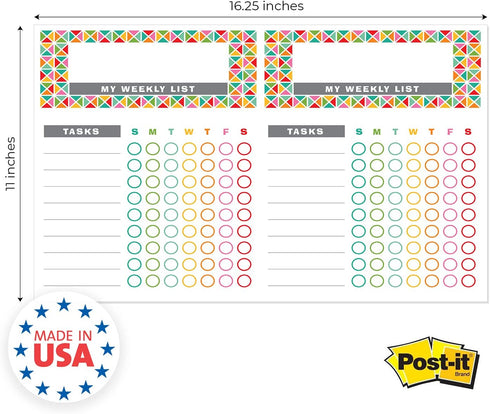 Bright Colorful Sticky Note Chore Chart, 16.25" x 11" Repositionable Planner, 52 Kids Weekly Task Lists