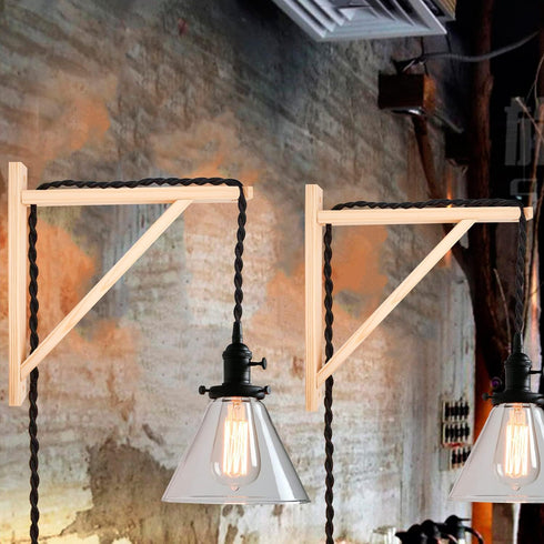 HingoFuni 2 Pack Wall Mount Natural Wood Bracket Solid Bracket Shelf Supports Kits for Sconces Pendant Lights Swag
