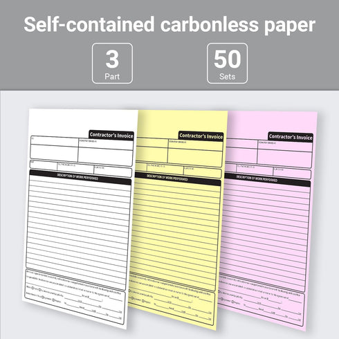 IMXYO 7.3 11 inches 3-Part 50 Sets Carbonless Contractor Invoice Receipt, x Estimate Book, with Carbon Copies