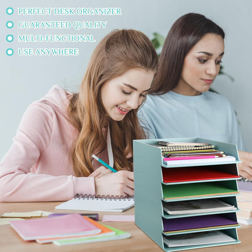 Tatuo 6 Pack Stackable Paper Trays, Plastic Letter Tray Desk Organizer for Classroom, Magazine File Documents, Blue