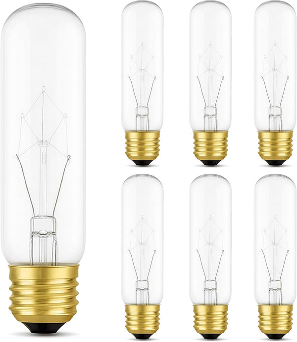 OHLECTRIC 60W Incandescent Light Bulbs (6-Pack) 60 Watt T10 Tubular Bulb, Clear