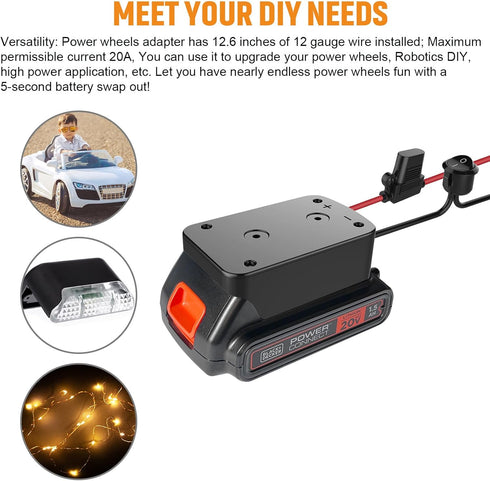 Ensayeer 20V 12 Lights,2 Pack Power Wheel Adapter with Fuse&Switch, Secure Battery Adapter for MAX Lithium Battery