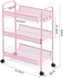 Generic 3 Rolling Cart Organizer Tier, Mesh Utility Cart with Wheels, Office School Storage Cart - Pink