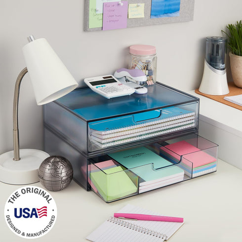 STORi STAX Plastic Stackable Organizer Drawers (Set of 2), Classic Grey, for Office Desk Accessories & Paper