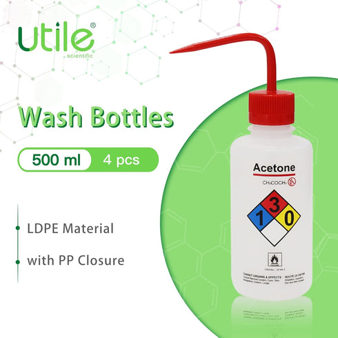 Utile 4pcs Vol. 17oz (500ml) Acetone Wash Bottles Narrow Mouth Safety Squeeze Bottle