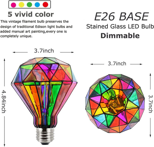 Dimmable Stained Glass LED Light Bulb,Diamond Shape LED Bulb, E26 Base 6 Watts G95 Shape LED Light Bulbs, for Home Party,Recreation Room,Balcony,Garden,Christmas Decoration by Greeogin