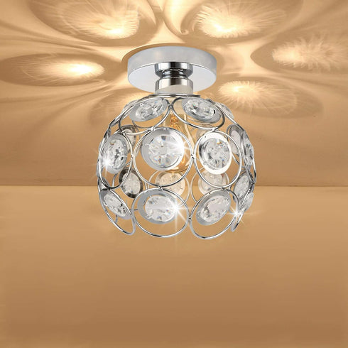 Zevnico Silver Mini Chandelier Light Fixture, Crystal Ceiling Light, Semi Flush Mount Hallway