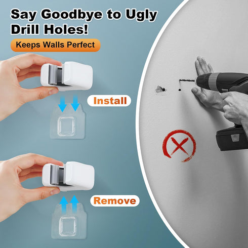 6 Pack funest Mop and Broom Holder Wall Mount, No Drill Needed Self Adhesive, Non-Slip Mop Grippers for Tile Walls