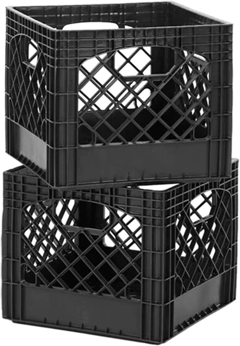 Juggernaut Storage 16 Quart Stackable Black Crate with Handles – Heavy-Duty Plastic, 2 Pack for Home, Office, Garage