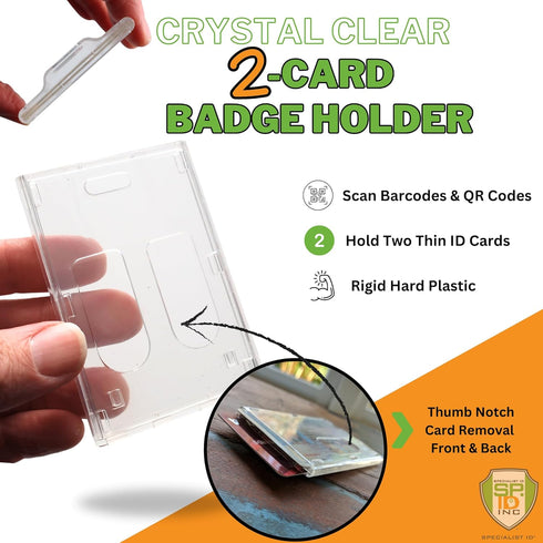 Specialist ID 3 Pack Heavy Duty Crystal Clear Vertical Dual Sided 2 Card Badge Holder - Polycarbonate Rigid Plastic ID