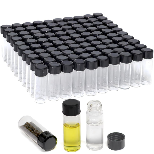 100 Pack 4ml Clear Glass Vials with Screw Caps, Small Liquid Bottle Vials for Essential Oil