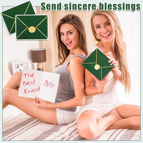 Teling 50 Pcs A7 Envelopes 5 x 7 Card Envelopes and 50 Pcs Gold Embossed Wax Seal Envelopes for Graduation Invitation
