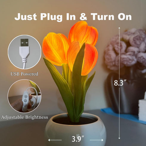 YHan Flower Table Lamp, LED Tulip Night Light with Artificial Flower and Vase, Romantic Desk Lamp for Home, Living