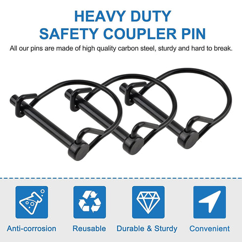 INCREWAY 10pcs Heavy Duty Wire Lock Pin, 1/4" Safety Coupler Shaft Locking Pin for Trailers, Farm, Lawn, Garden