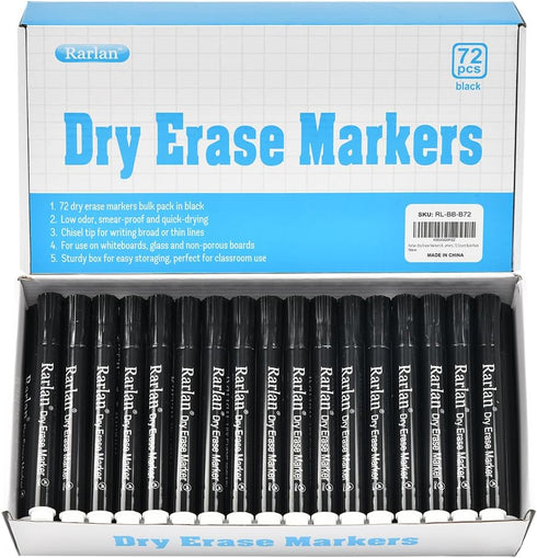 Dry Erase Markers Bulk, Chisel Tip, Black, 72 Count Whiteboard Markers Bulk Pack
