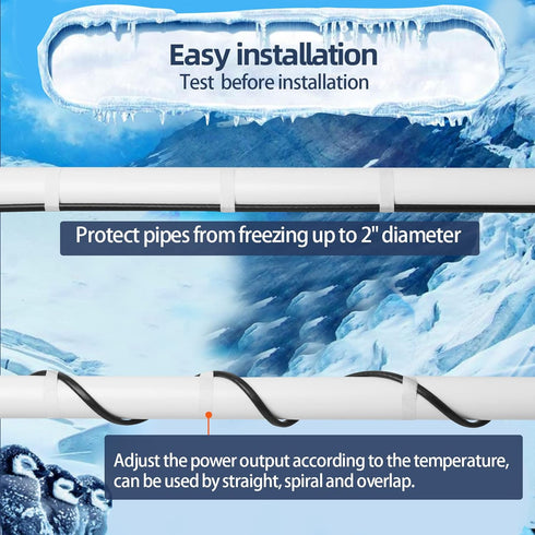 Intelligent Pipe Heat Cable, 9Ft, 120V, Self-Regulating Heating Cable for Metal and Plastic Home Pipes, Energy-Saving