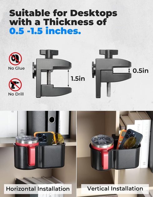kemimoto Desk Cup Holder, Caddy Organizer for Office Table, Lawn Chair, Golf Cart, Suitable for Most 18-32 oz Bottles