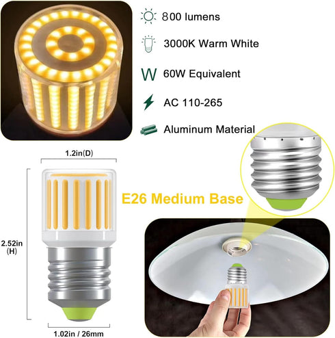 E26 Refrigerator Light Bulb, 7W 60W Equivalent, 800 Lumen 3000K Warm White, Energy Saving LED Light Bulb, AC100-265V