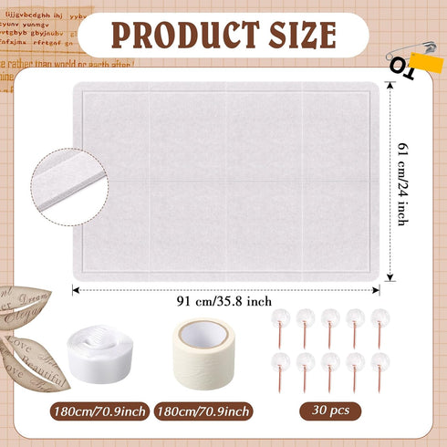 Large Beige Felt Bulletin Board 36 x 24, 8 Pcs Adhesive Tiles for School Office