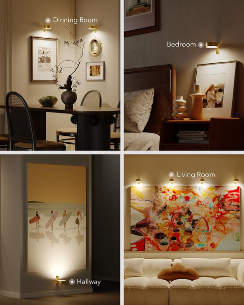 3 Pack 2600mAh Wireless Rechargeable Above Picture Lights for Wall, Battery Art Light for Paintings Cordless Over Photo
