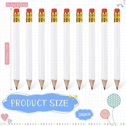 Zonon 24 Pcs White Golf Pencils with Erasers - Mini Small Hexagon Wooden Sharpened 2B for Golf Event, Bridal Shower,