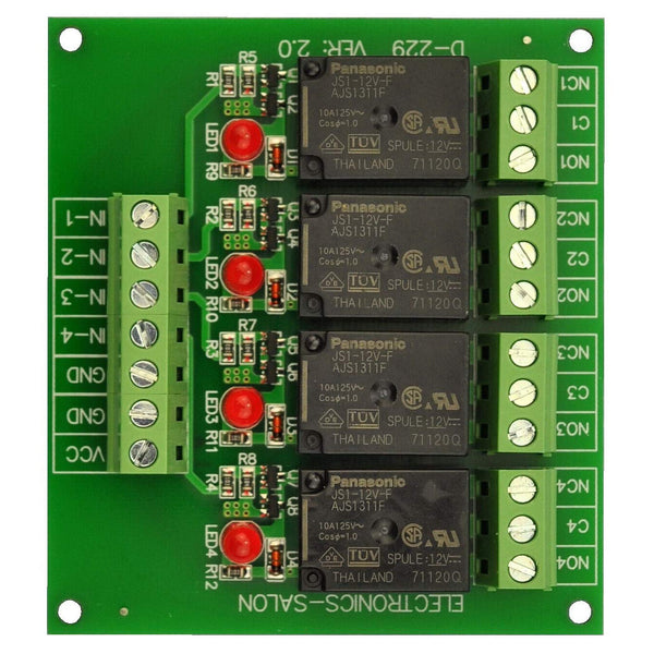 Electronics-Salon 4 SPDT 10Amp Power Relay Module, DC 12V Version